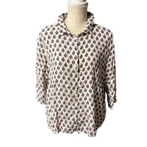 M&S Collection 3/4 Long Sleeve Blouse Button Up Shirt White Red Floral Womens 18